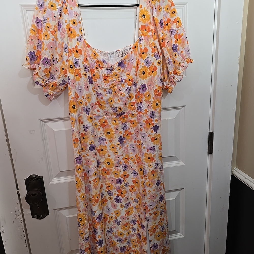 Floral Puff Sleeve Dress Fit And Flare Sz 8 - Picture 2 of 8